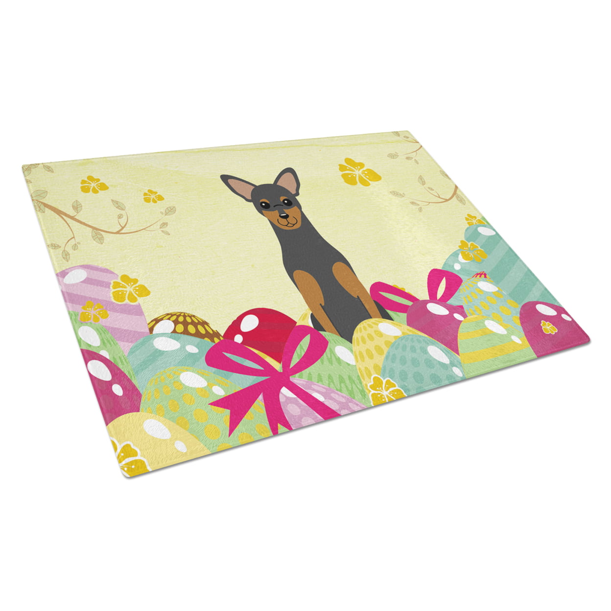 Easter Eggs Manchester Terrier Glass Cutting Board - Large