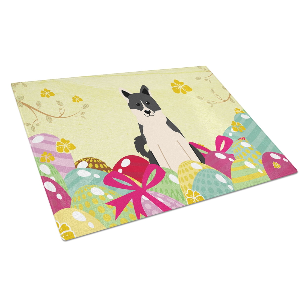 BB6029LCB Easter Eggs Russo-European Laika Spitz Glass Cutting Board - Large