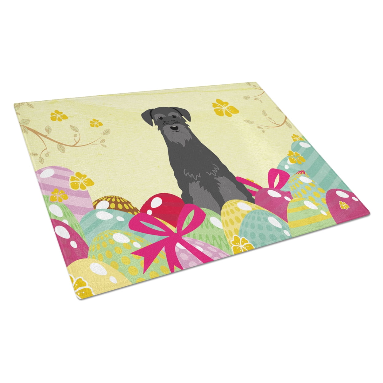Easter Eggs Standard Schnauzer Black Glass Cutting Board - Large