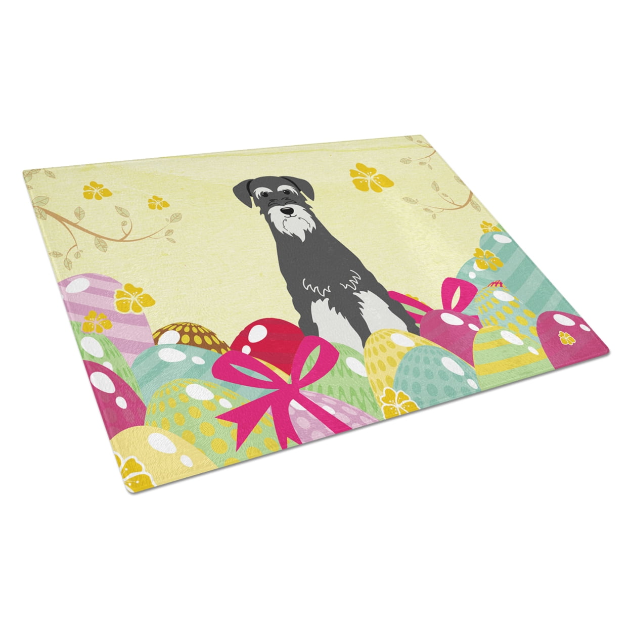 BB6033LCB Easter Eggs Standard Schnauzer Salt & Pepper Glass Cutting Board - Large