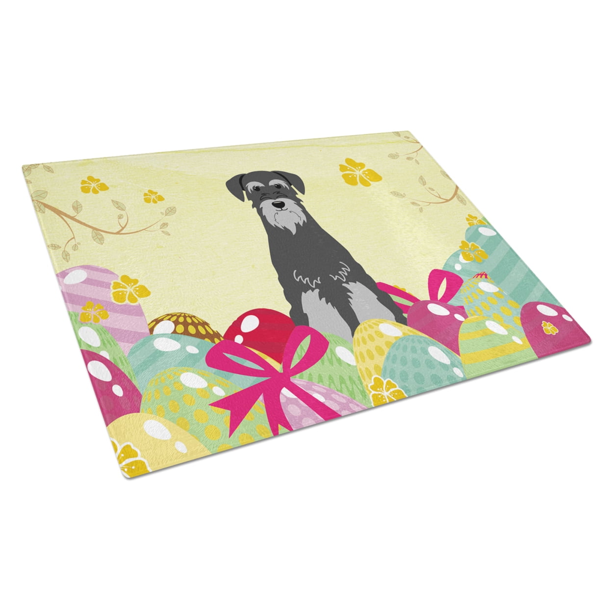 BB6034LCB Easter Eggs Standard Schnauzer Black Grey Glass Cutting Board - Large