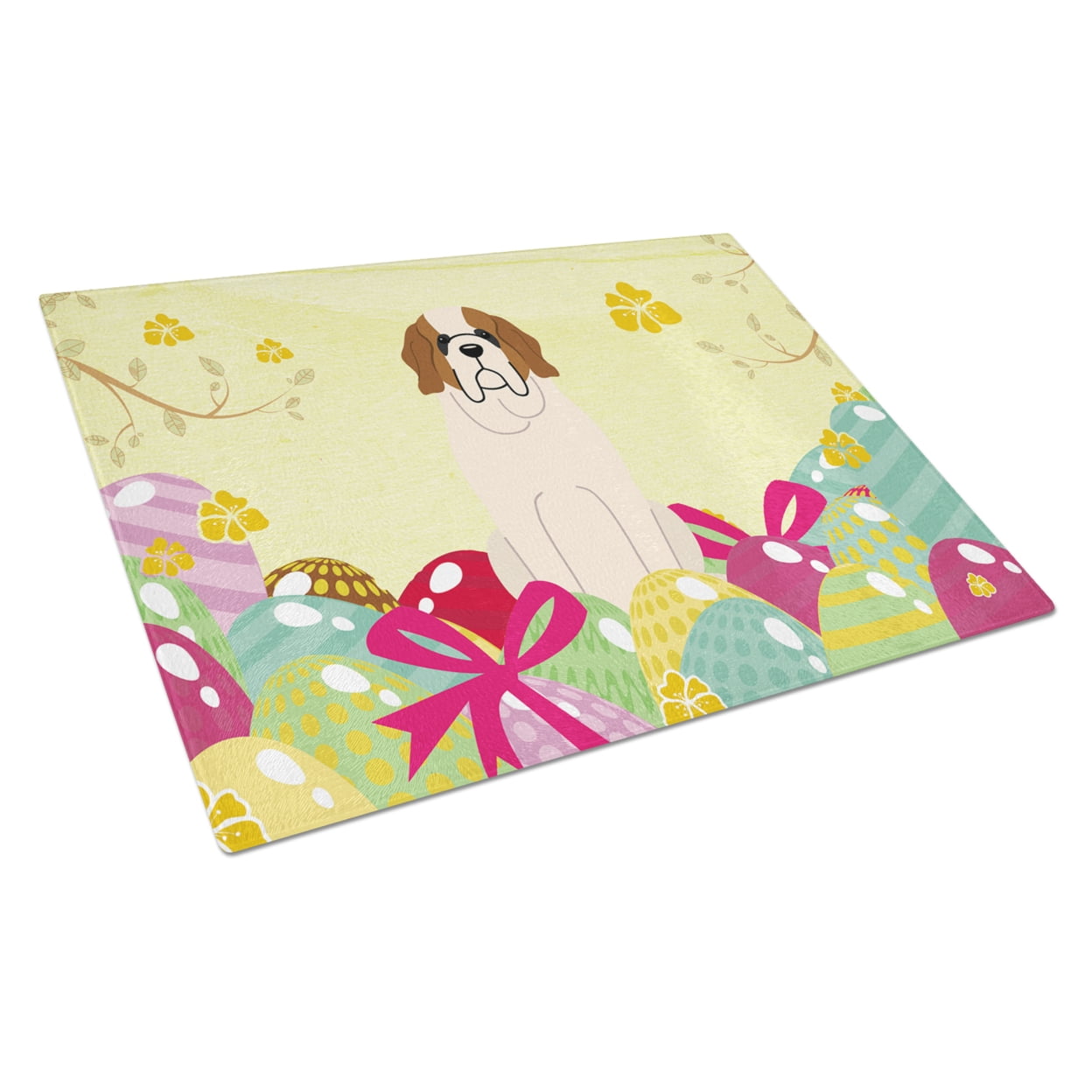 Easter Eggs Saint Bernard Glass Cutting Board - Large