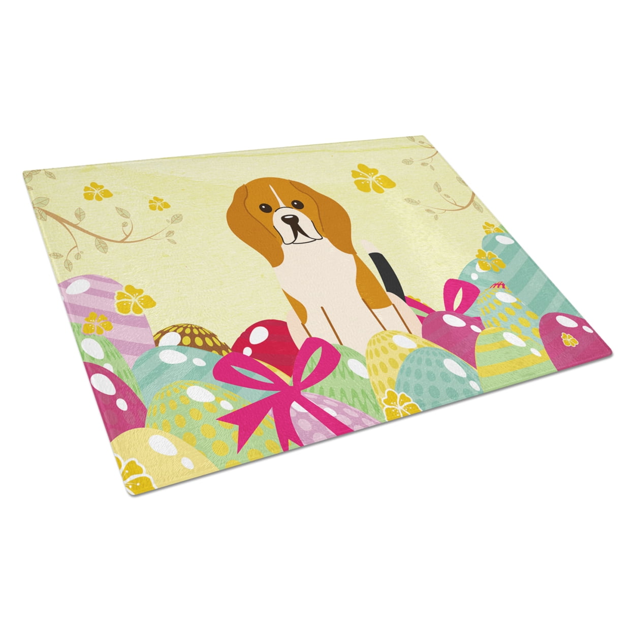 Easter Eggs Beagle Tricolor Glass Cutting Board - Large