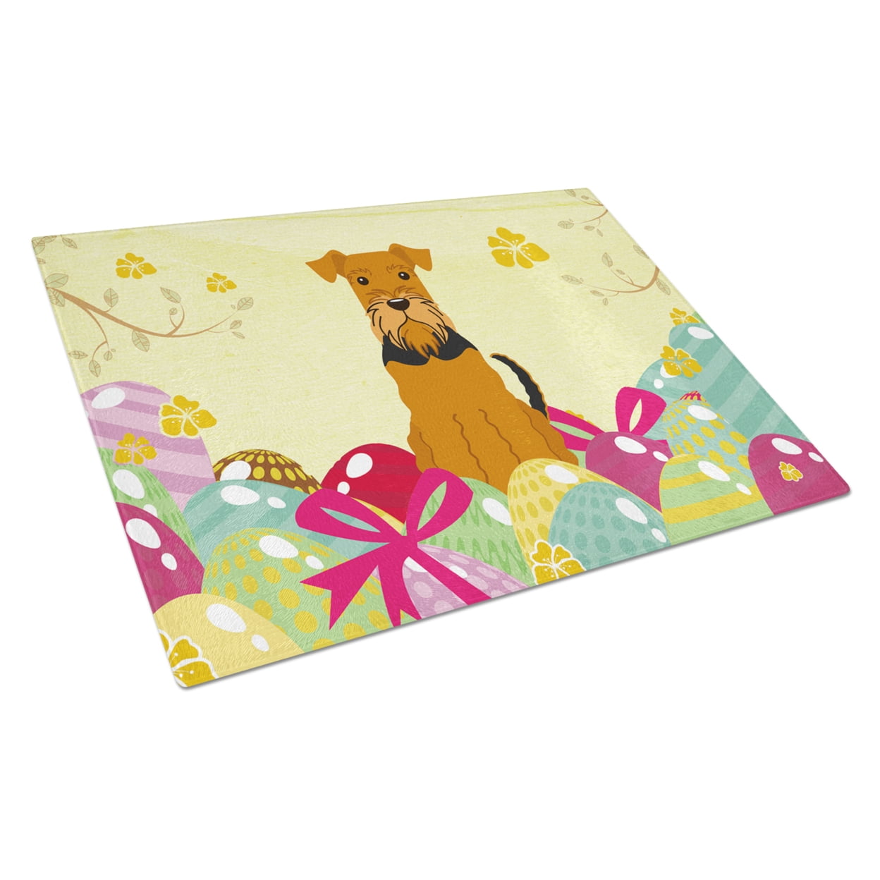 BB6041LCB Easter Eggs Airedale Glass Cutting Board - Large