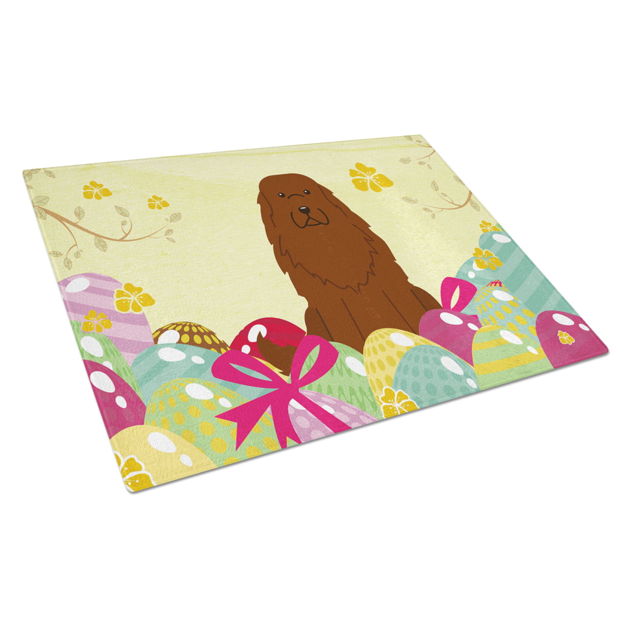 Easter Eggs Caucasian Shepherd Dog Glass Cutting Board - Large