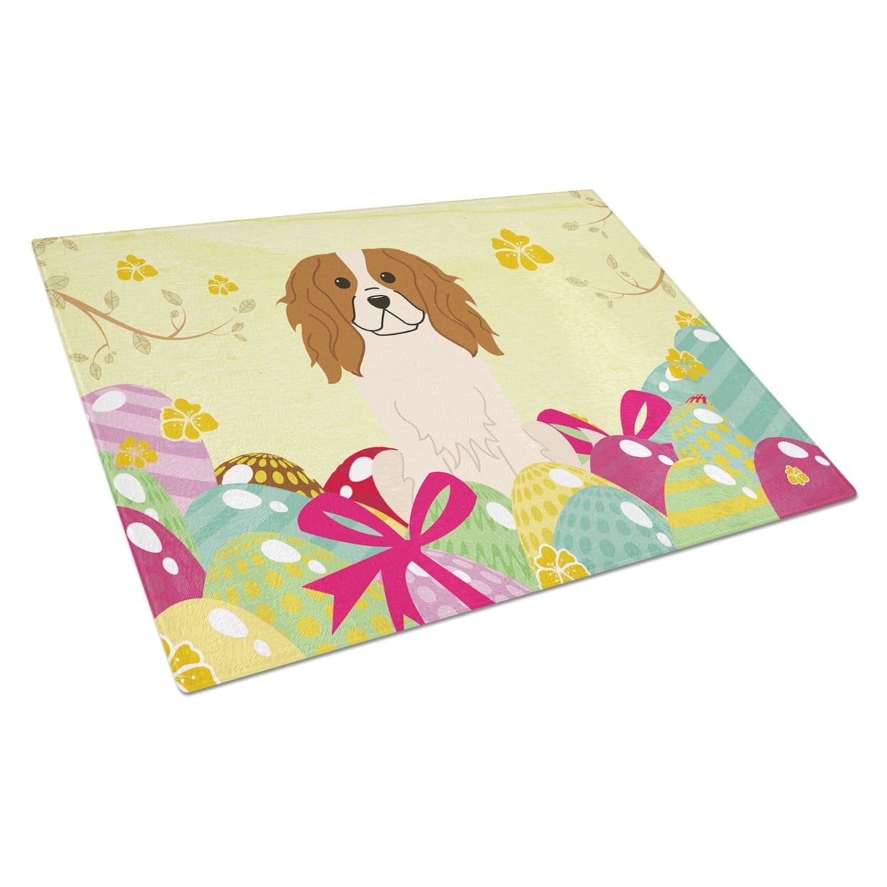 BB6058LCB Easter Eggs Cavalier Spaniel Glass Cutting Board - Large
