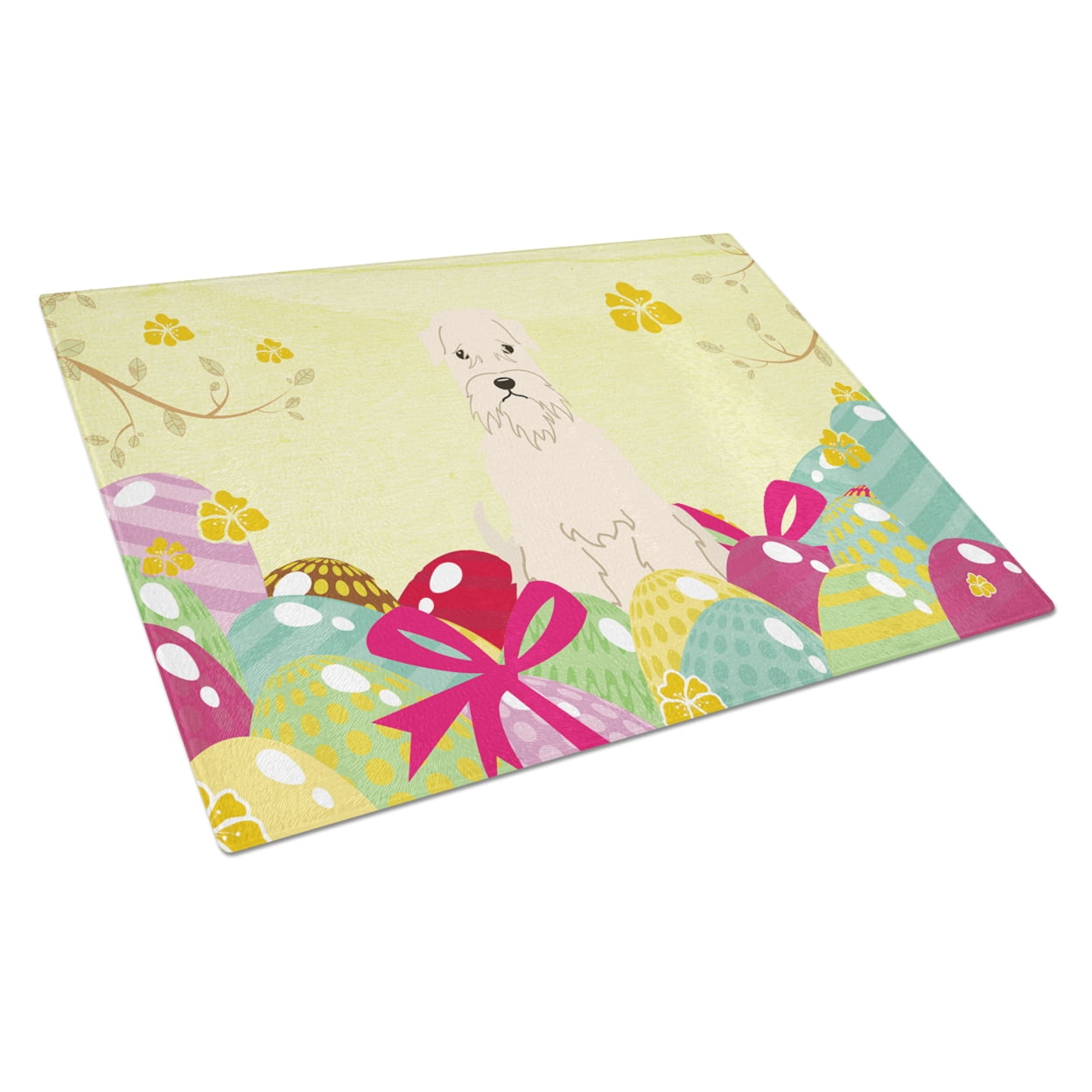 Easter Eggs Soft Coated Wheaten Terrier Glass Cutting Board - Large