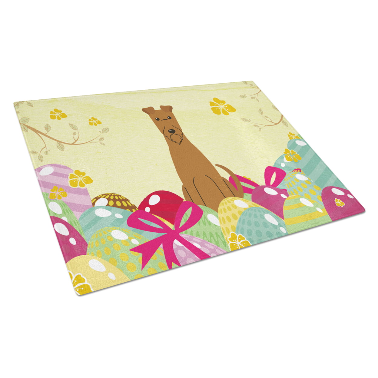 Easter Eggs Irish Terrier Glass Cutting Board - Large