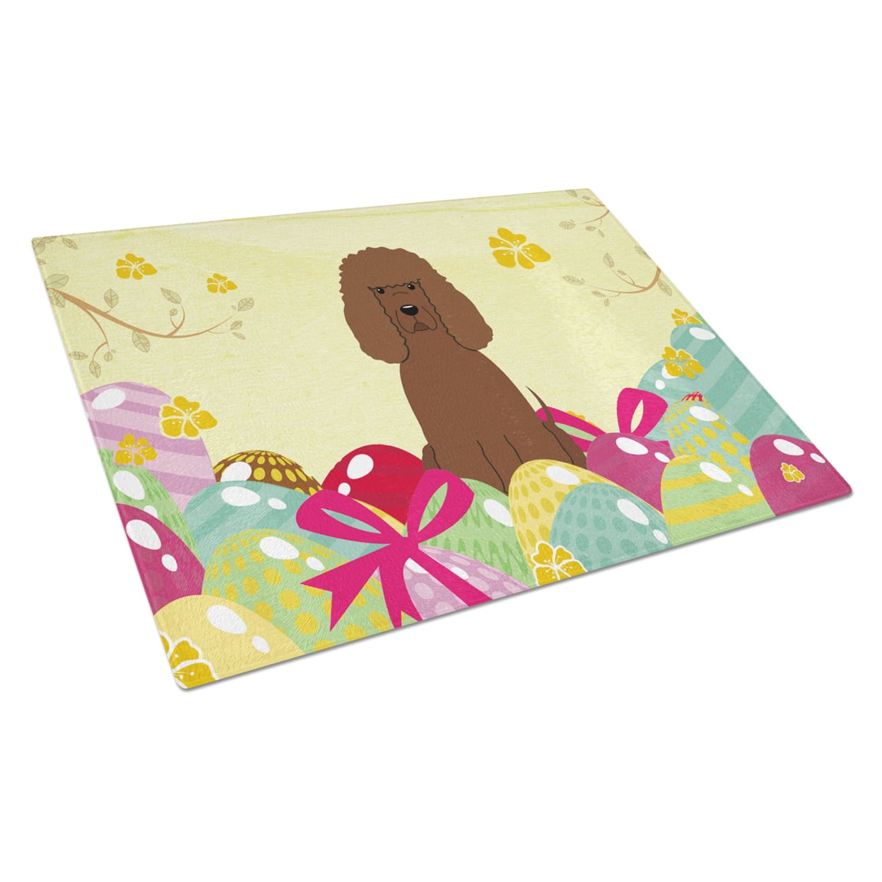 BB6063LCB Easter Eggs Irish Water Spaniel Glass Cutting Board - Large
