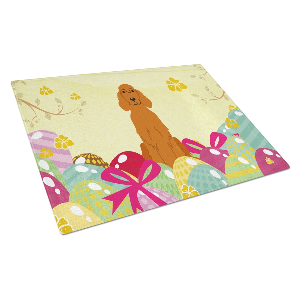 BB6064LCB Easter Eggs Irish Setter Glass Cutting Board - Large