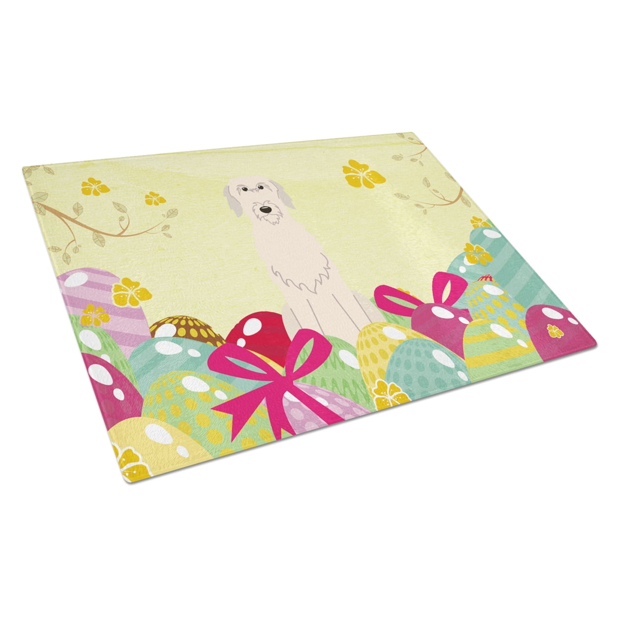 BB6065LCB Easter Eggs Irish Wolfhound Glass Cutting Board - Large