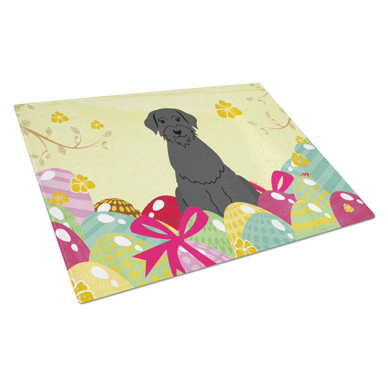 BB6066LCB Easter Eggs Giant Schnauzer Glass Cutting Board - Large
