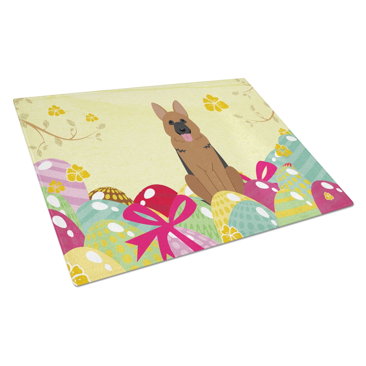 BB6067LCB Easter Eggs German Shepherd Glass Cutting Board - Large