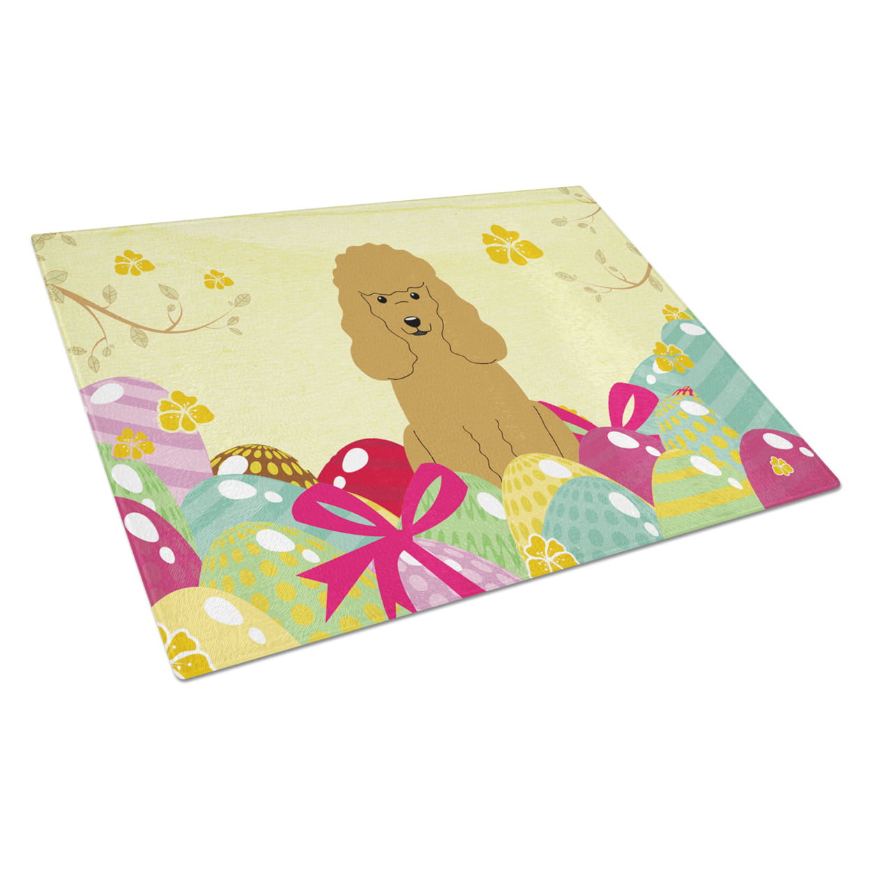 Easter Eggs Poodle Tan Glass Cutting Board - Large