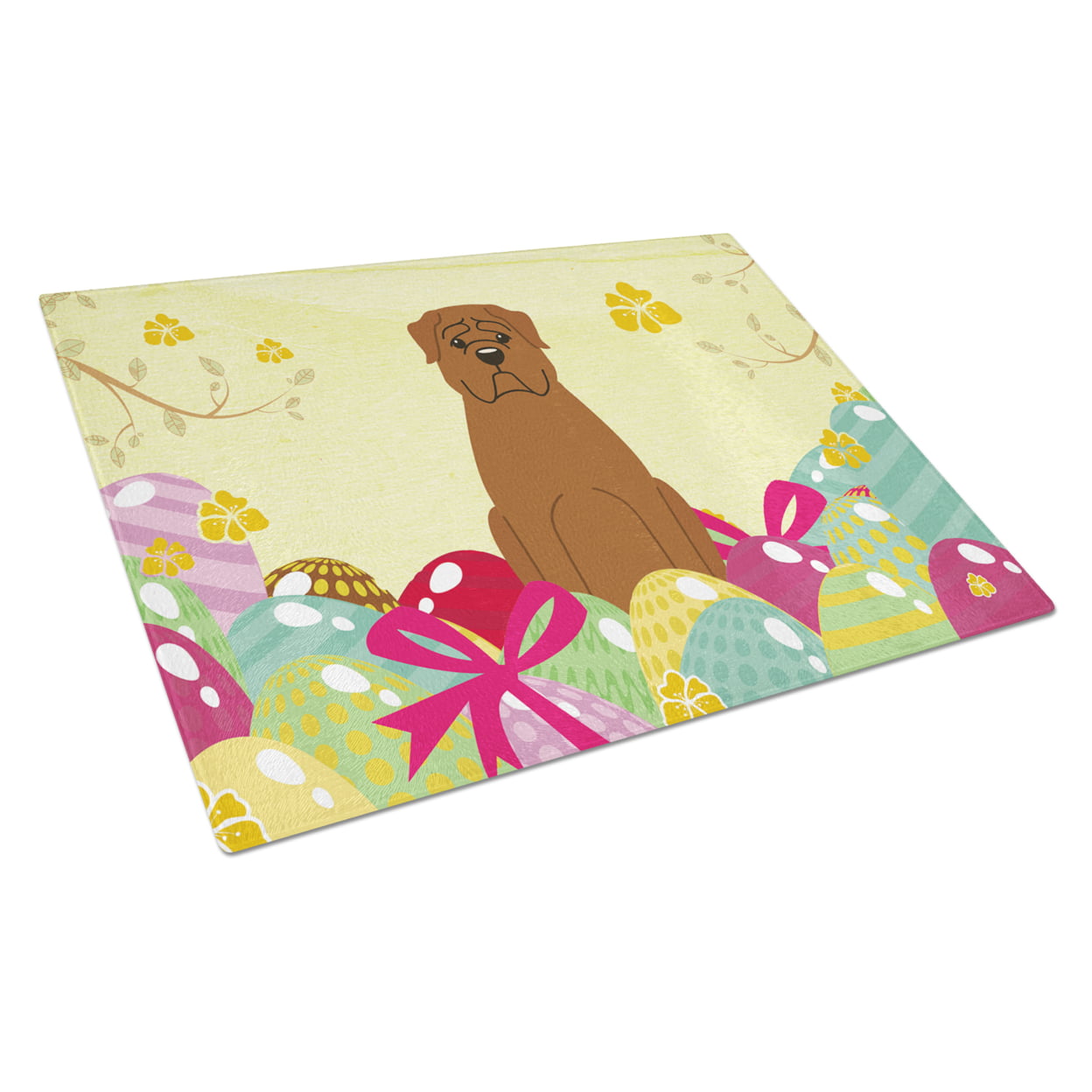BB6073LCB Easter Eggs Dogue De Bourdeaux Glass Cutting Board - Large