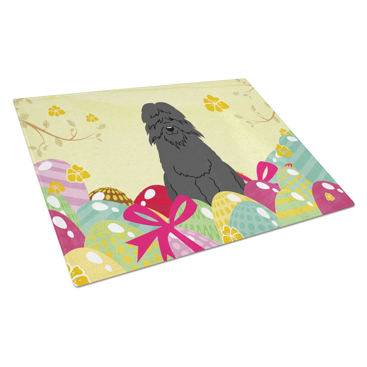 BB6074LCB Easter Eggs Bouvier Des Flandres Glass Cutting Board - Large