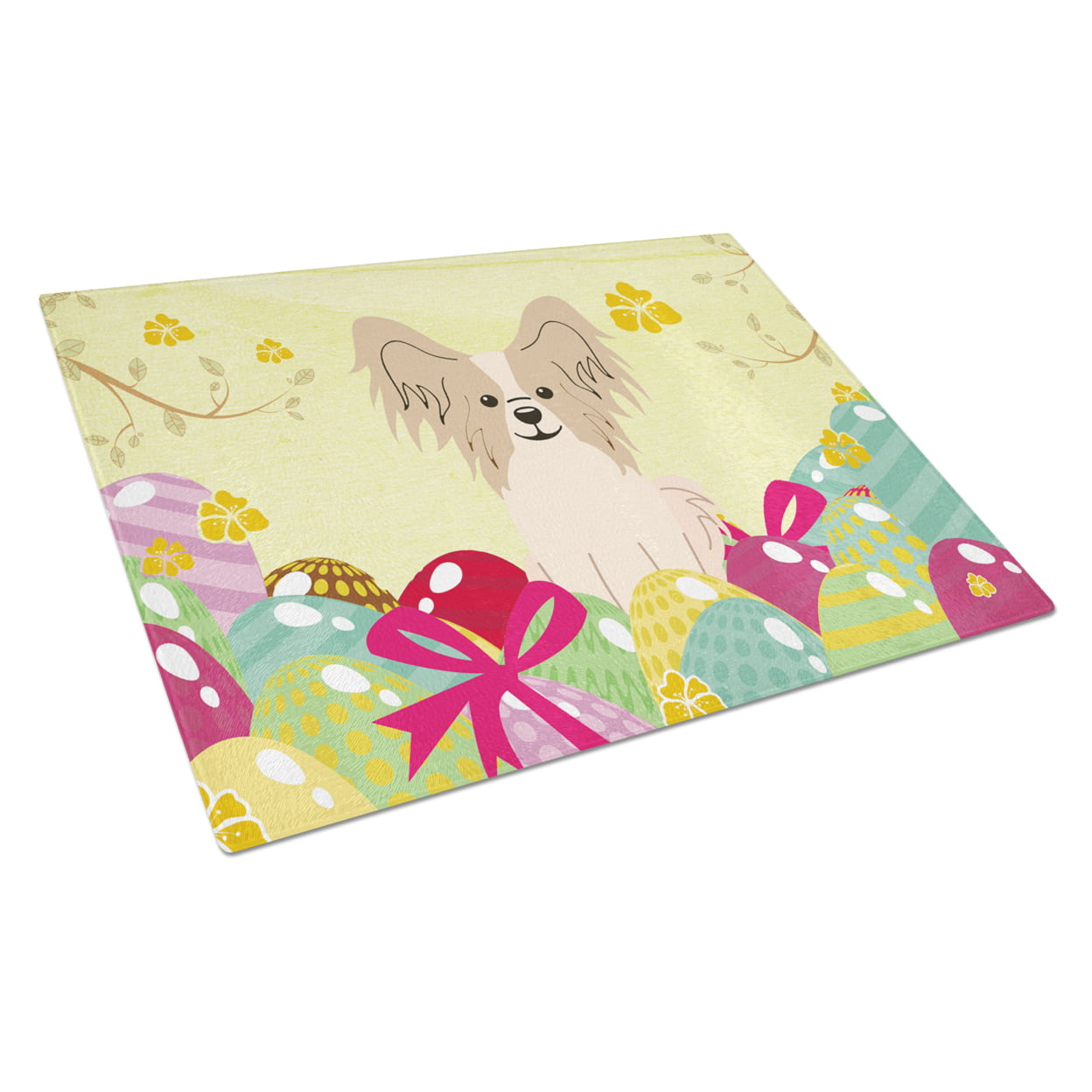 Easter Eggs Papillon Sable White Glass Cutting Board - Large