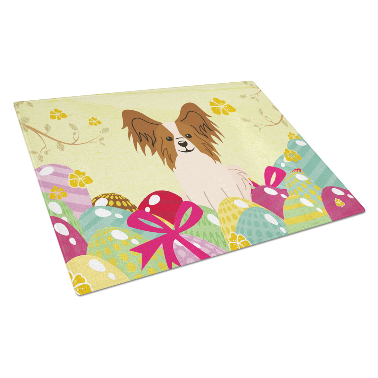 Easter Eggs Papillon Red White Glass Cutting Board - Large