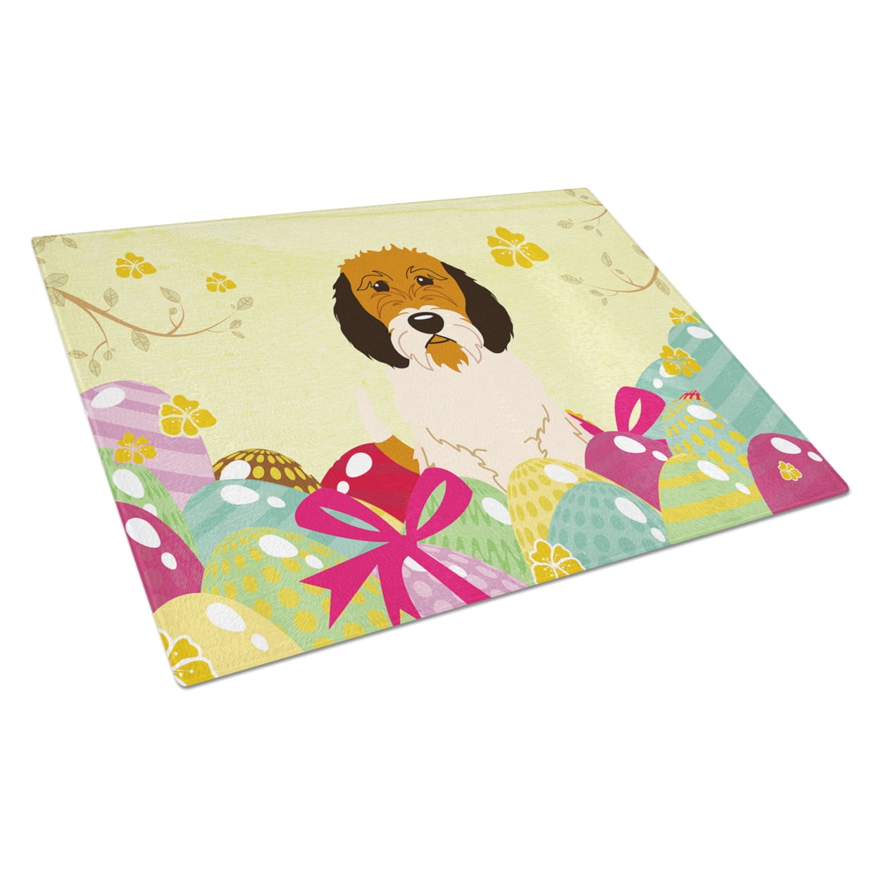 BB6079LCB Easter Eggs Petit Basset Griffon Veenden Glass Cutting Board - Large