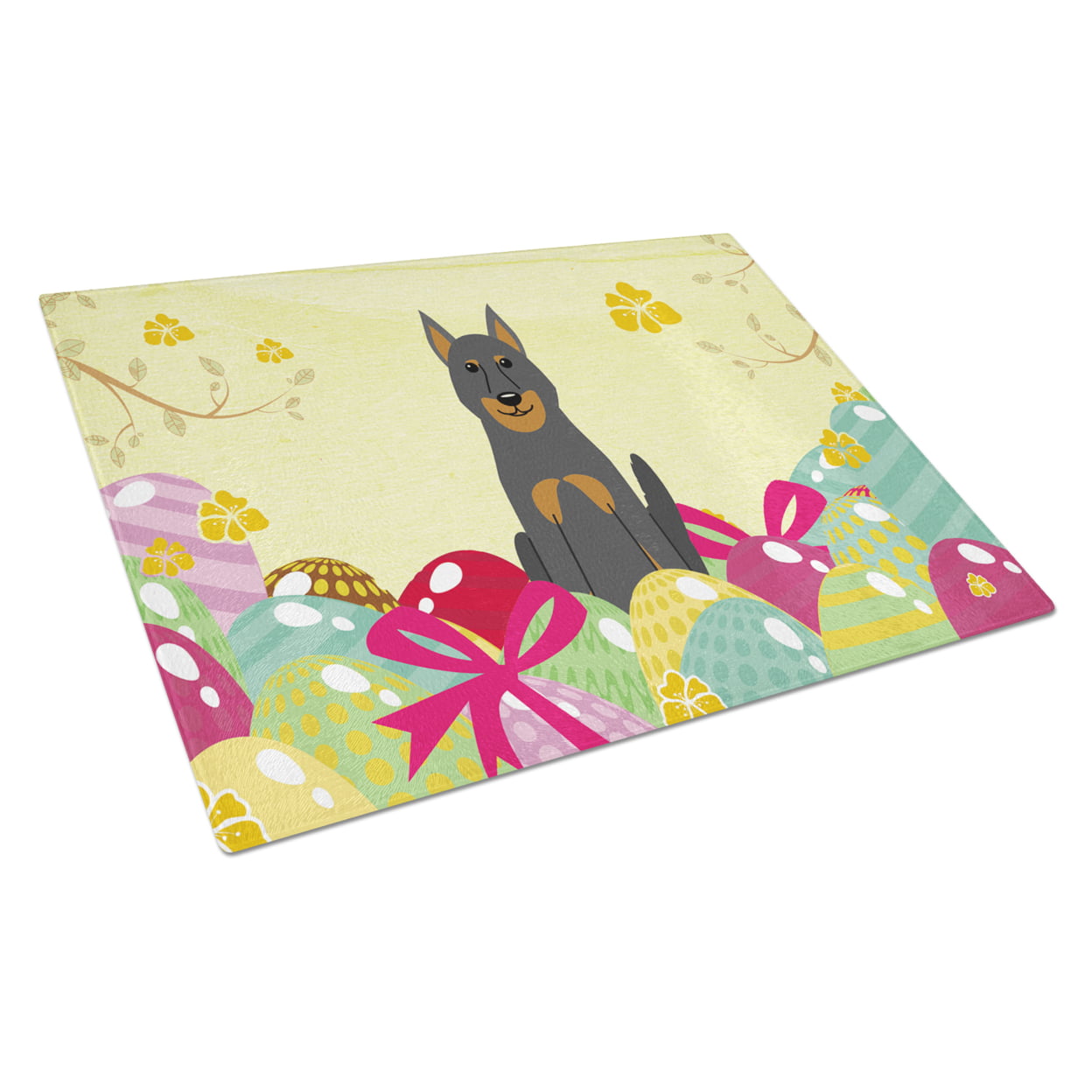 Picture of Carolines Treasures BB6080LCB Easter Eggs Beauce Shepherd Dog Glass Cutting Board - Large