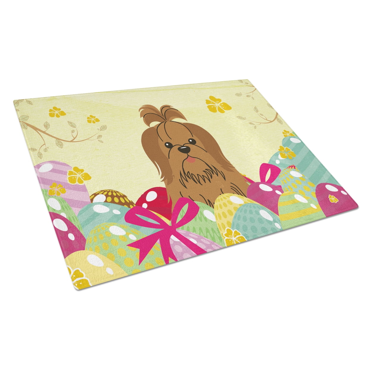 BB6086LCB Easter Eggs Shih Tzu Silver Chocolate Glass Cutting Board - Large