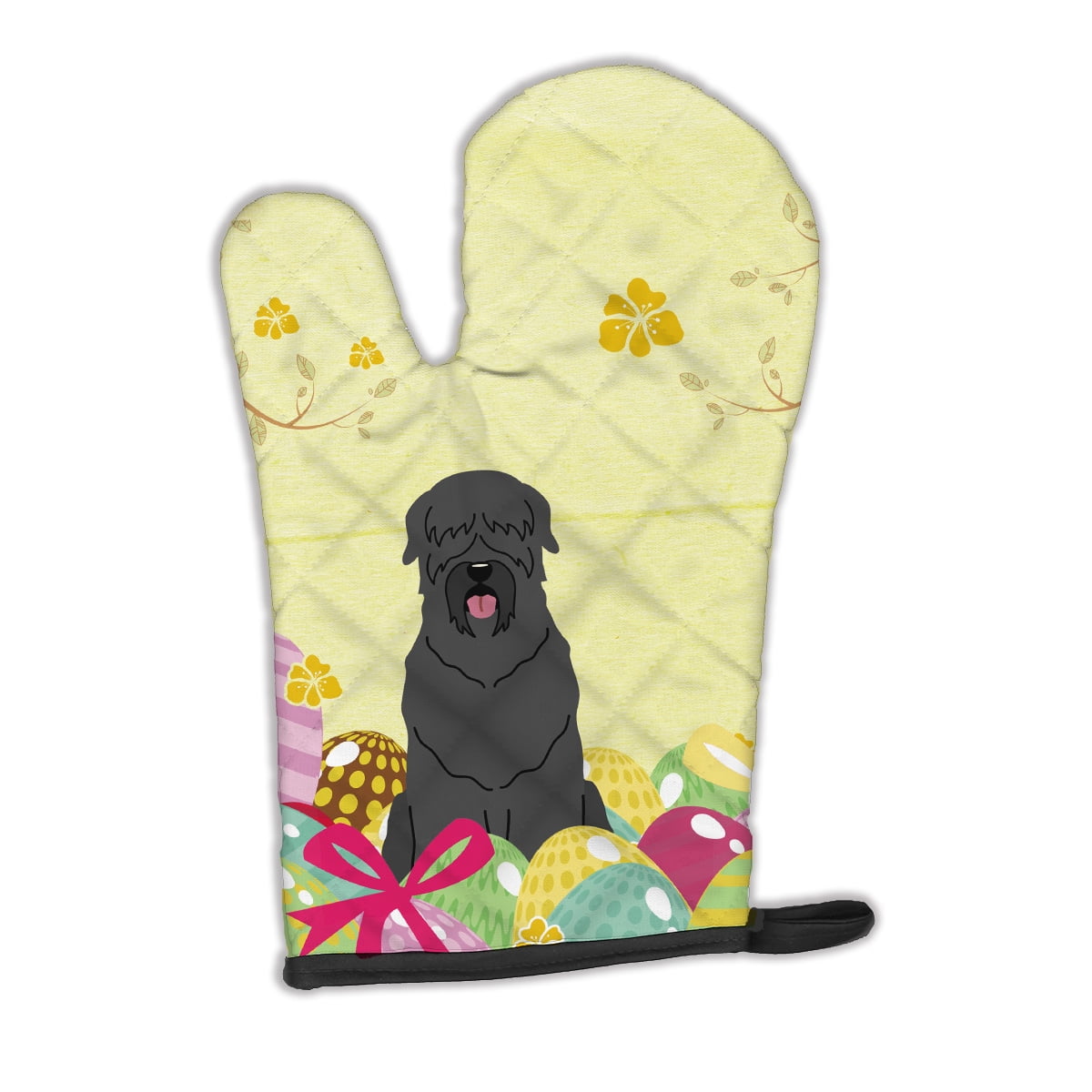 BB6026OVMT Easter Eggs Black Russian Terrier Oven Mitt