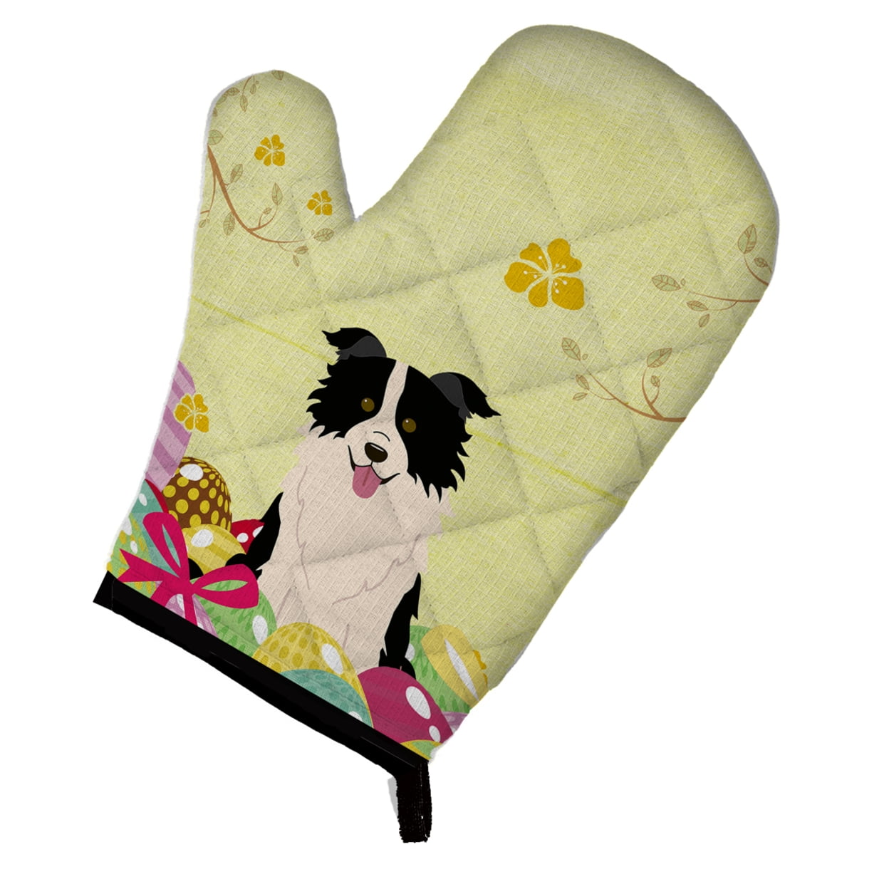 BB6118OVMT Easter Eggs Border Collie Black & White Oven Mitt