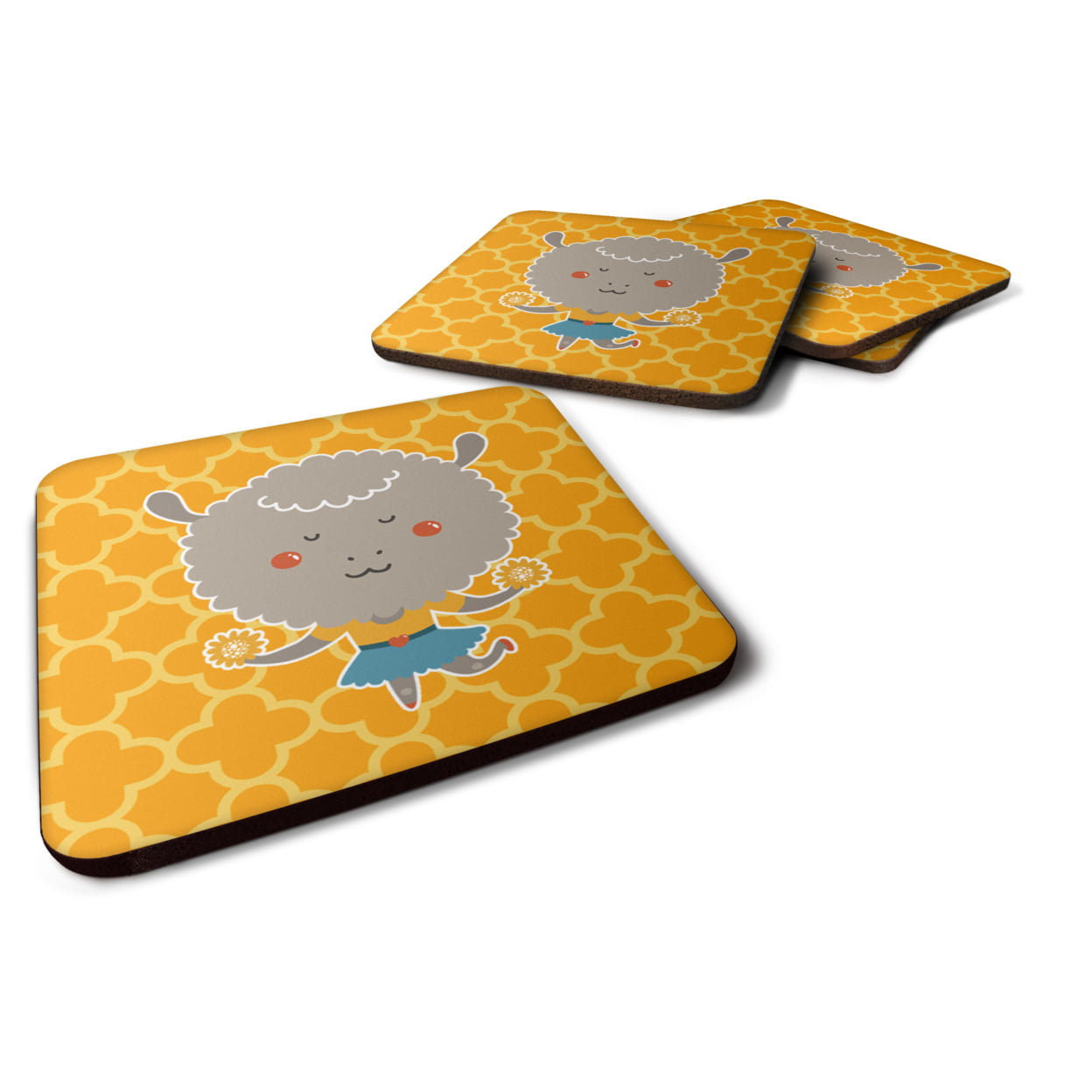 Cheerleader Lamb Sheep Foam Coasters - Set of 4