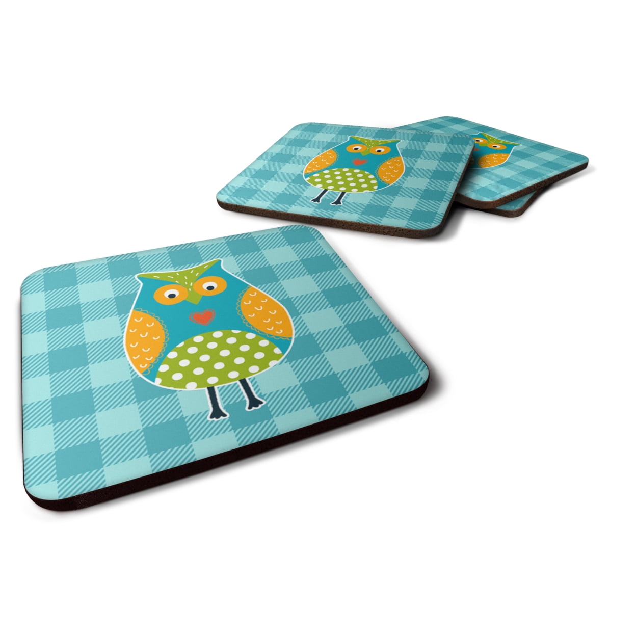 Owl on Blue Plaid Foam Coasters - Set of 4