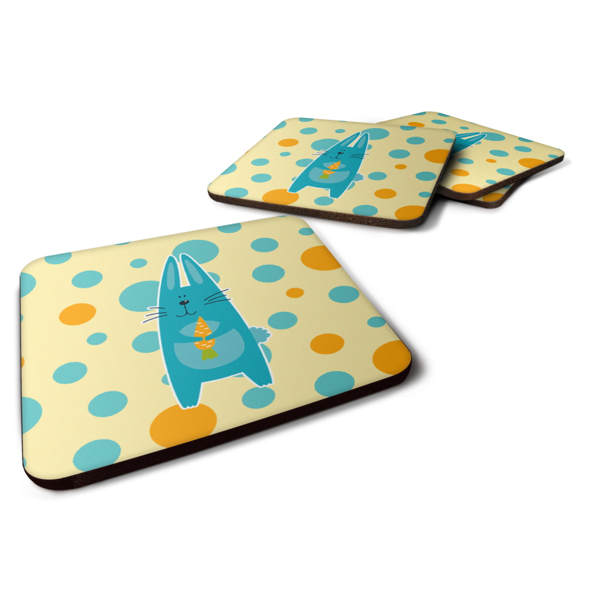 Polkadot Rabbit Foam Coasters - Set of 4