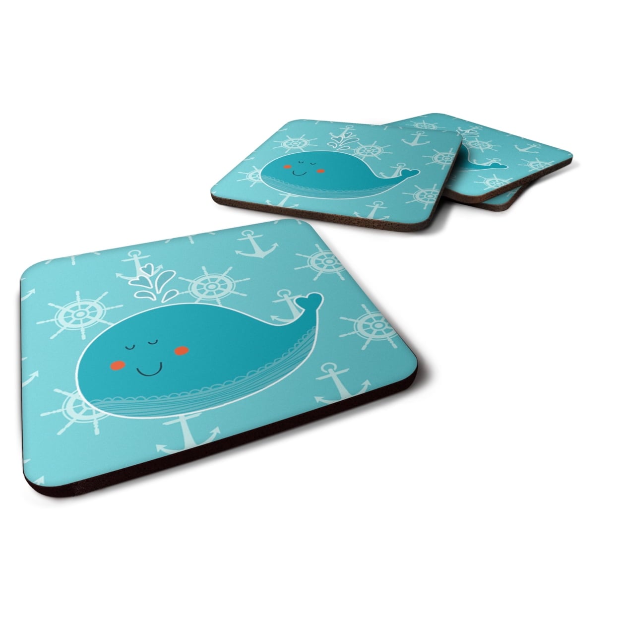 BB6765FC Whale With Anchors Foam Coasters - Set of 4