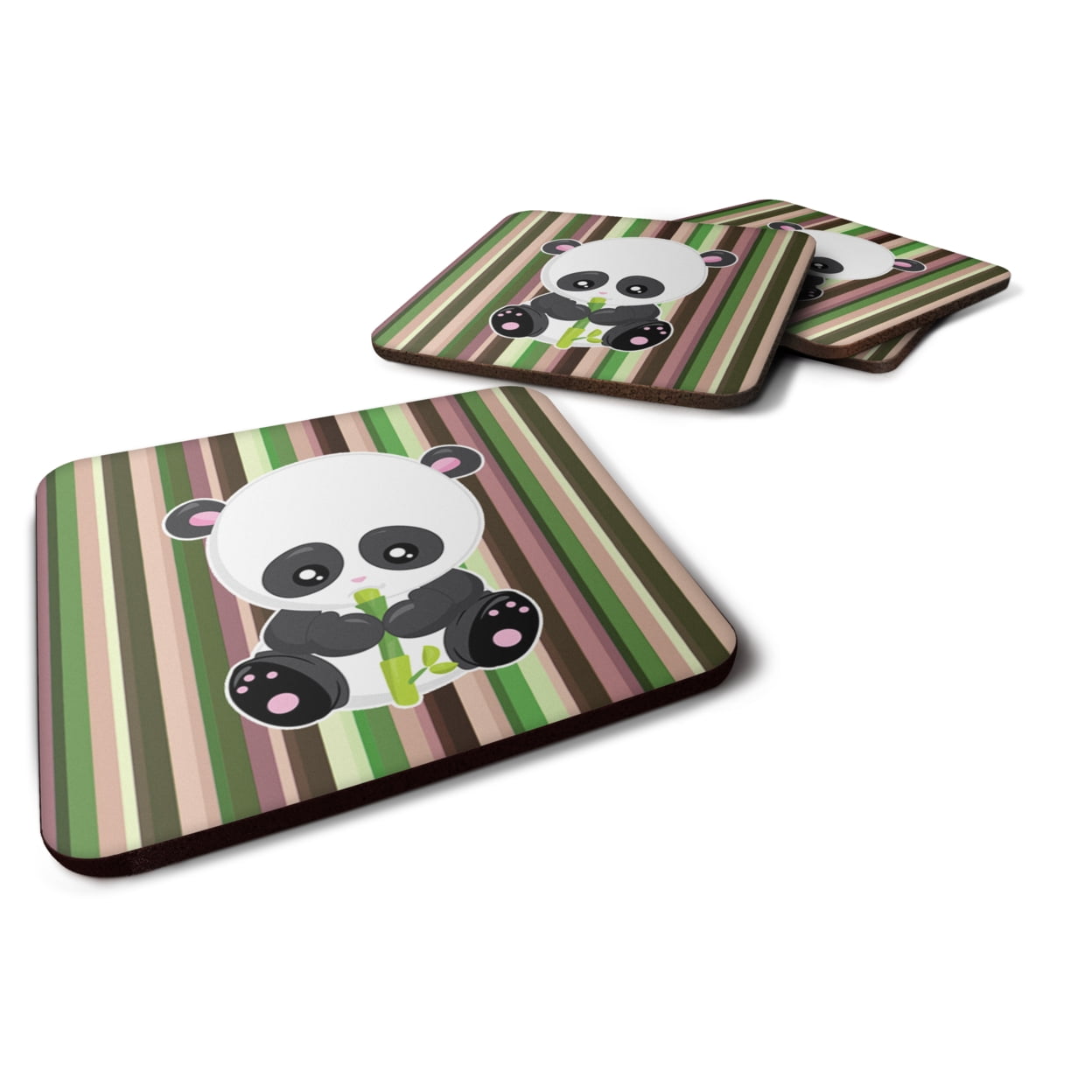 BB6803FC Bamboo Flute Panda Foam Coasters - Set of 4