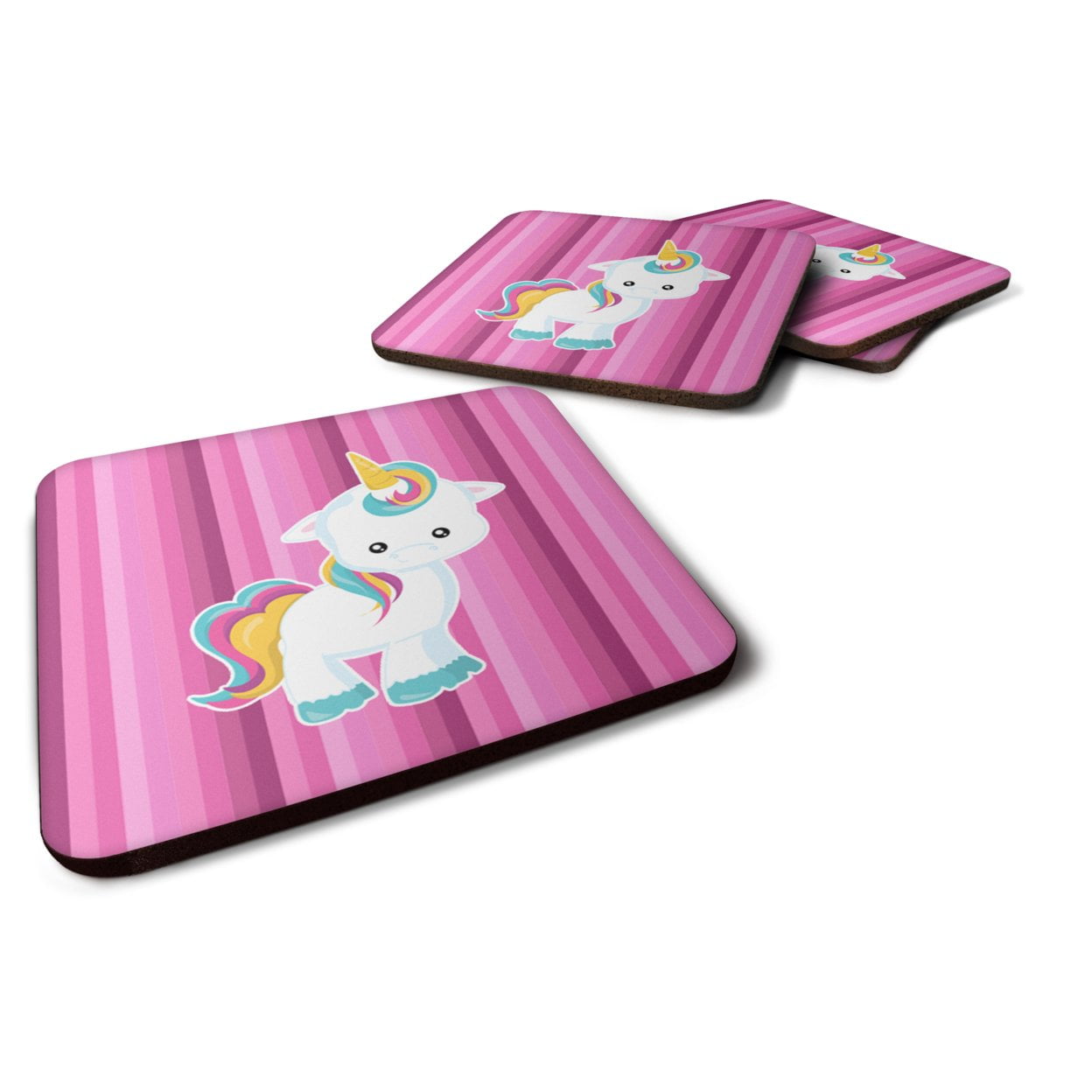 BB6806FC Pink Stripes Unicorn Foam Coasters - Set of 4