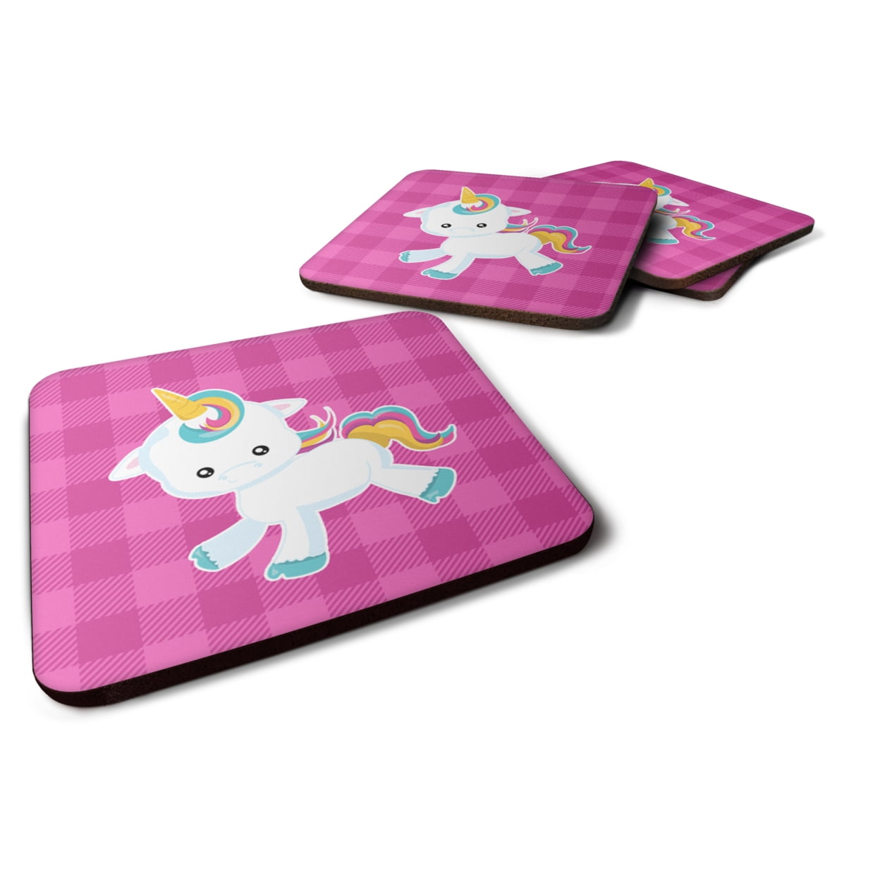 Pink Plaid Unicorn Foam Coasters - Set of 4