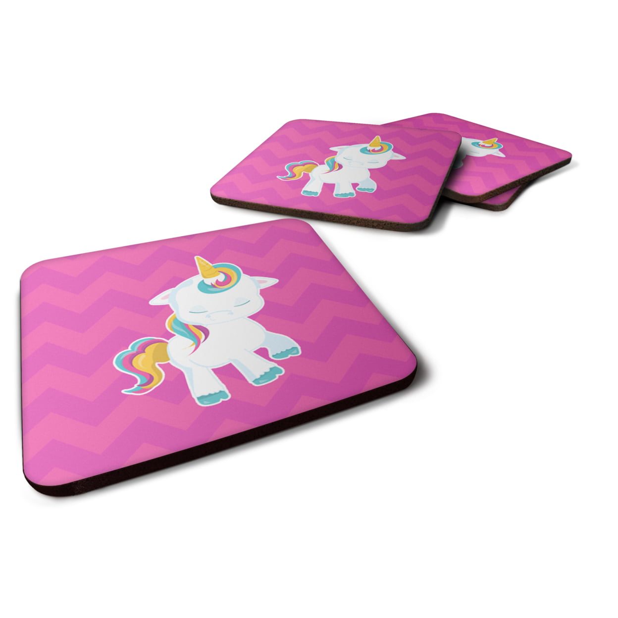 Pink Chevron Unicorn Foam Coasters - Set of 4