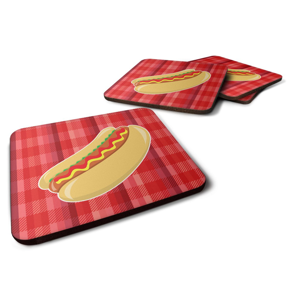 Hot Dog Plaid Foam Coasters - Set of 4