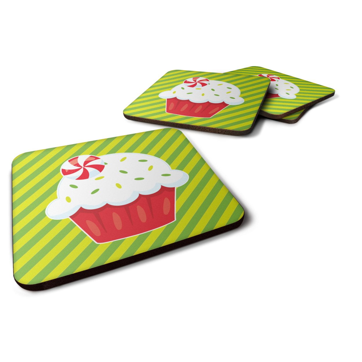 Christmas Pepermint Cupcake Foam Coasters - Set of 4