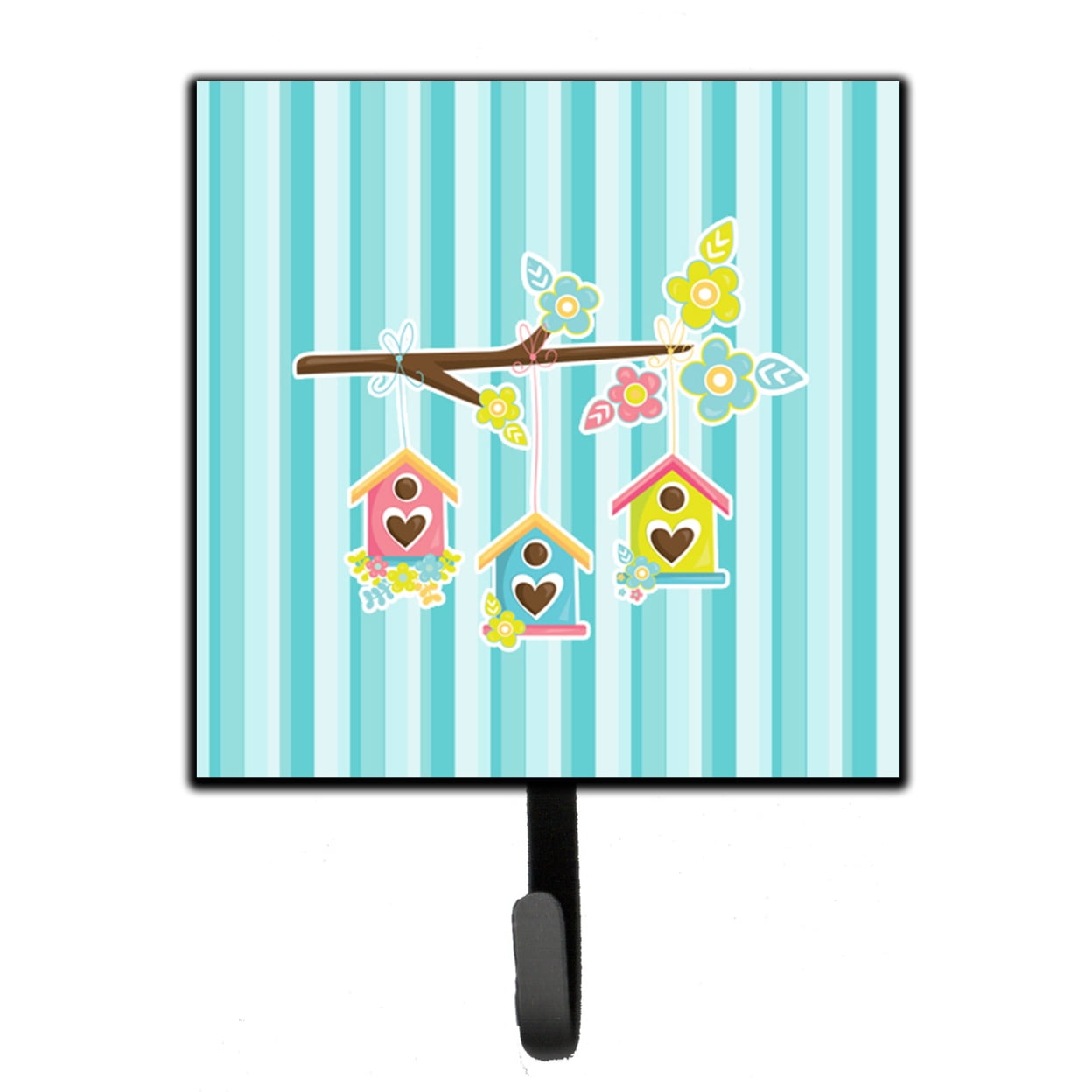 Birdhouses on Blue Stripes Leash or Key Holder