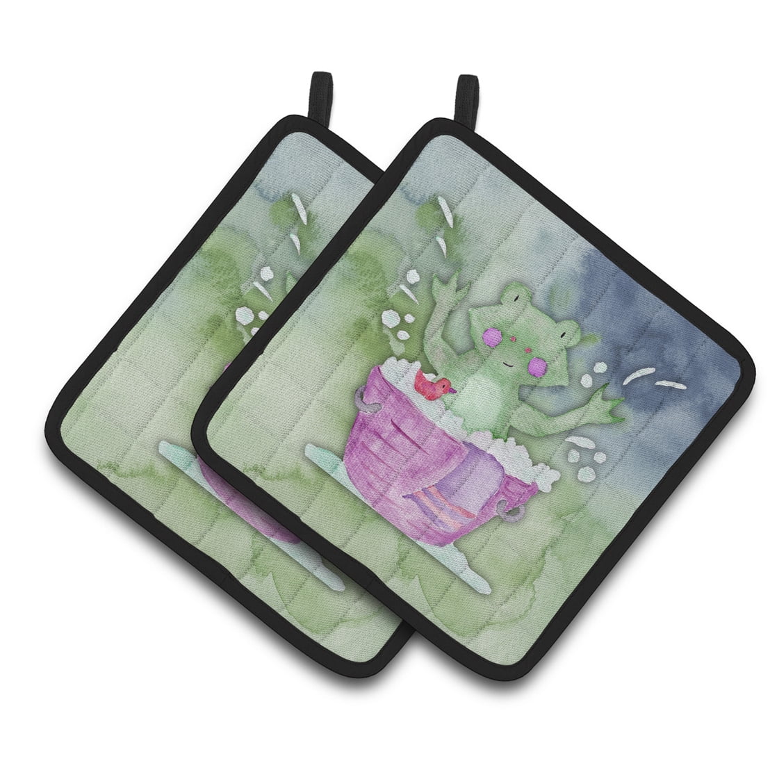 Frog Bathing Watercolor Pair of Pot Holders
