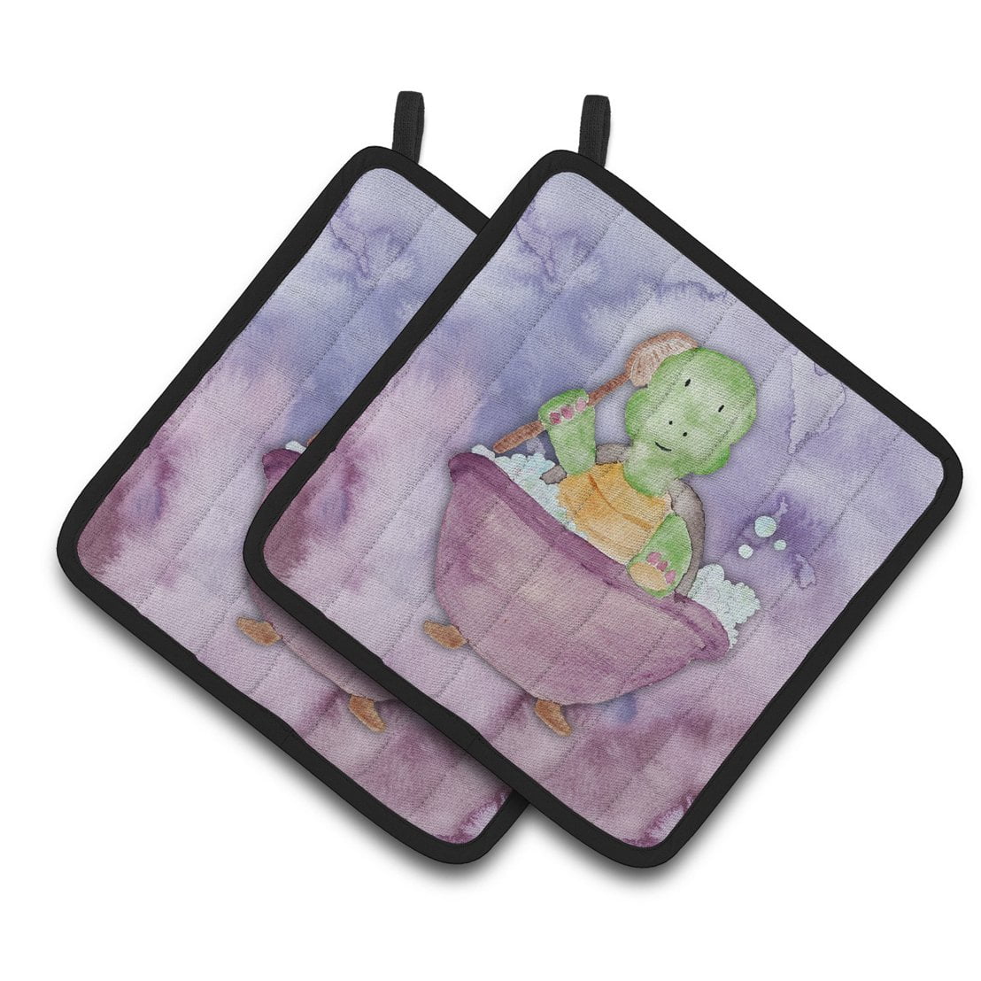 Turtle Bathing Watercolor Pair of Pot Holders
