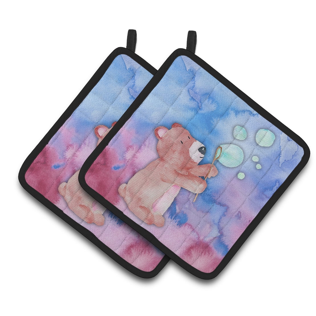 Bear & Bubbles Watercolor Pair of Pot Holders