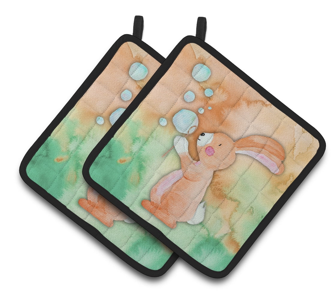 Rabbit & Bubbles Watercolor Pair of Pot Holders
