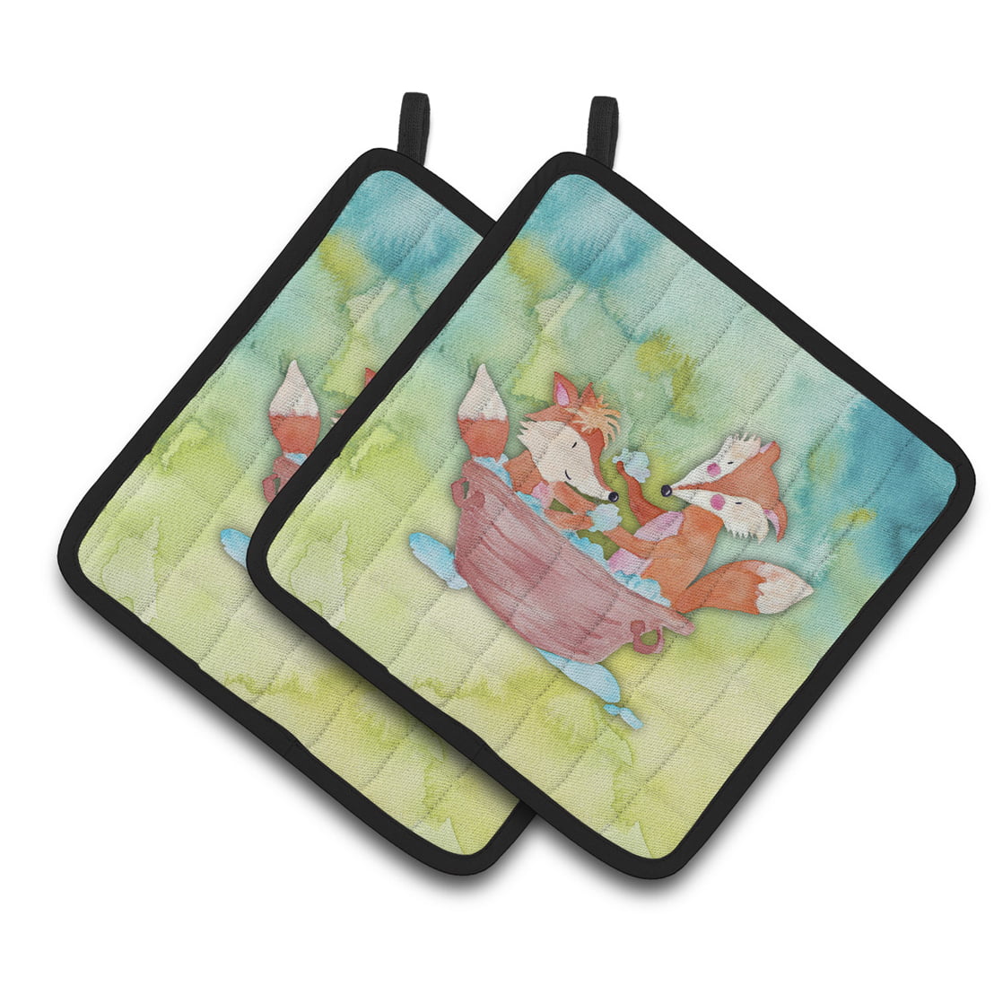 Foxes Bathing Watercolor Pair of Pot Holders