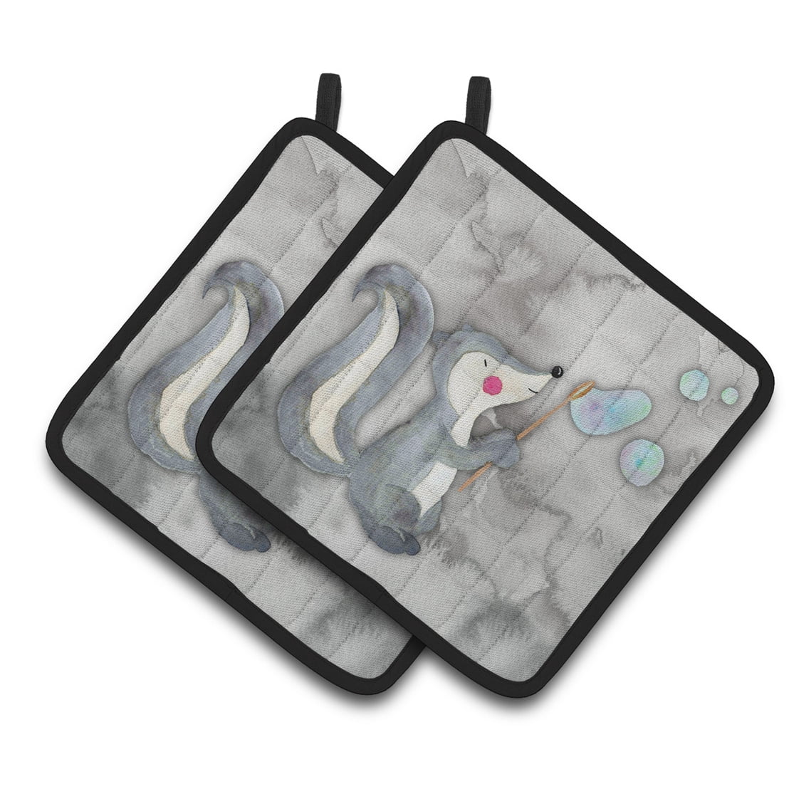 BB7352PTHD Skunk & Bubbles Watercolor Pair of Pot Holders