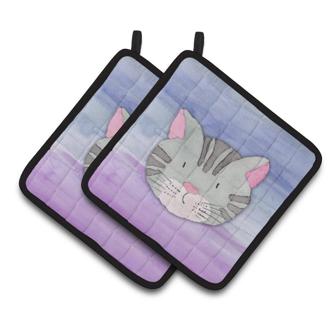 Cat Face Watercolor Pair of Pot Holders