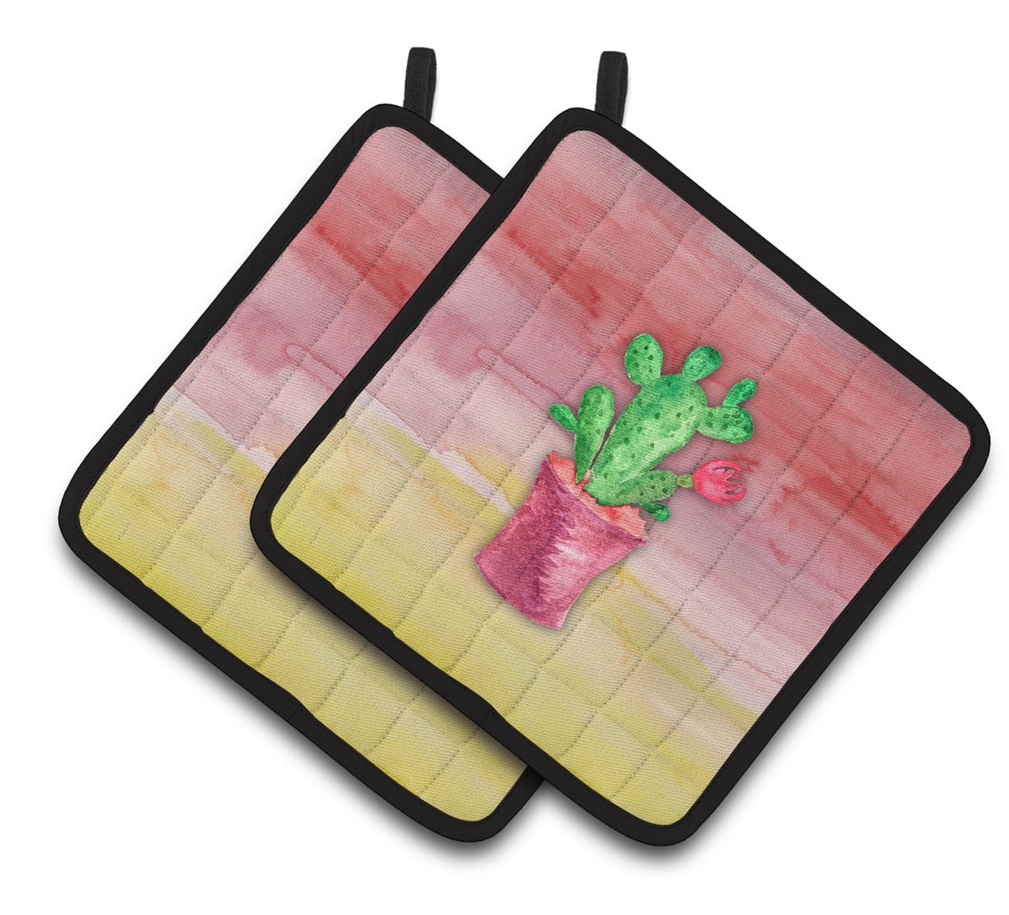 Flowering Cactus Watercolor Pair of Pot Holders
