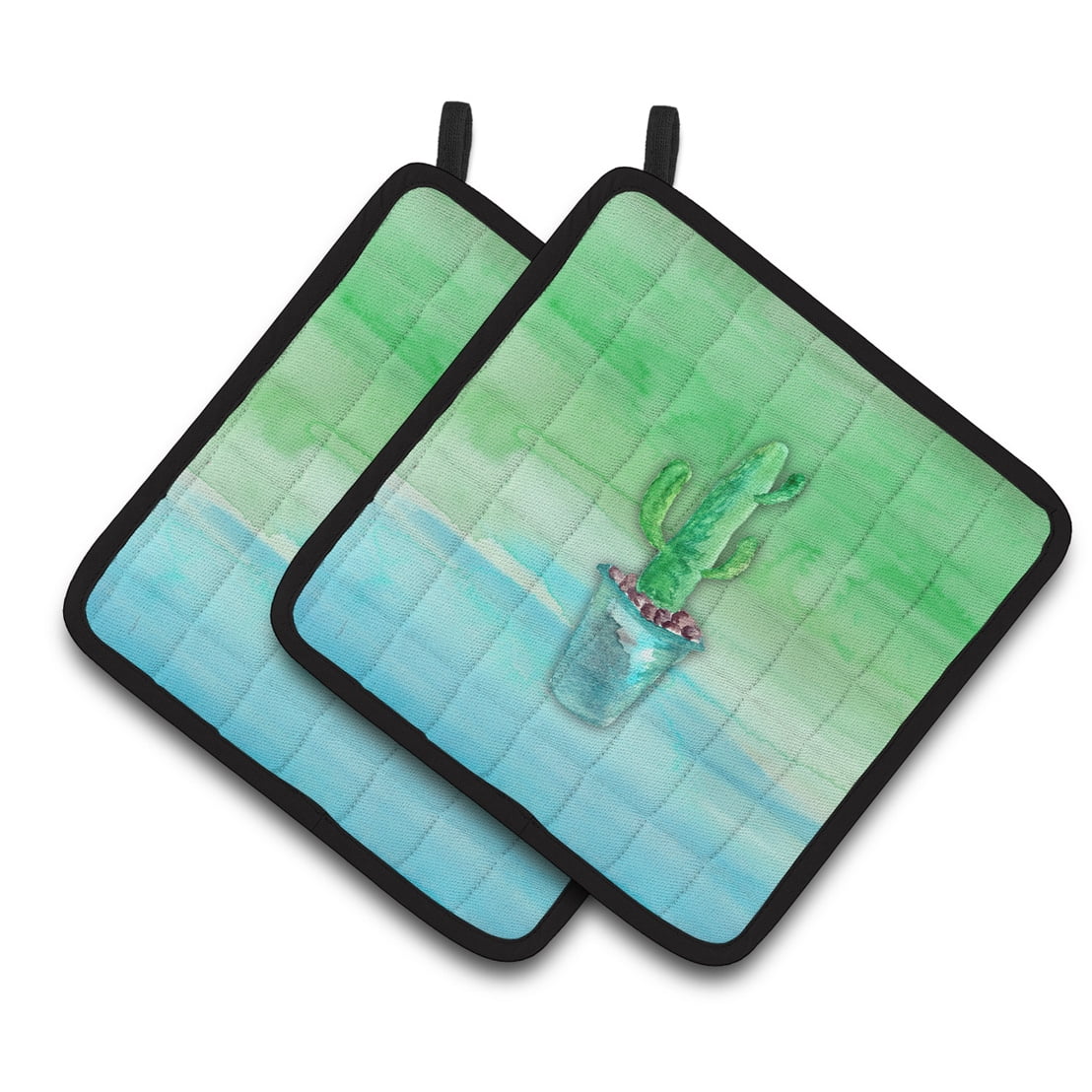 Cactus Teal & Green Watercolor Pair of Pot Holders