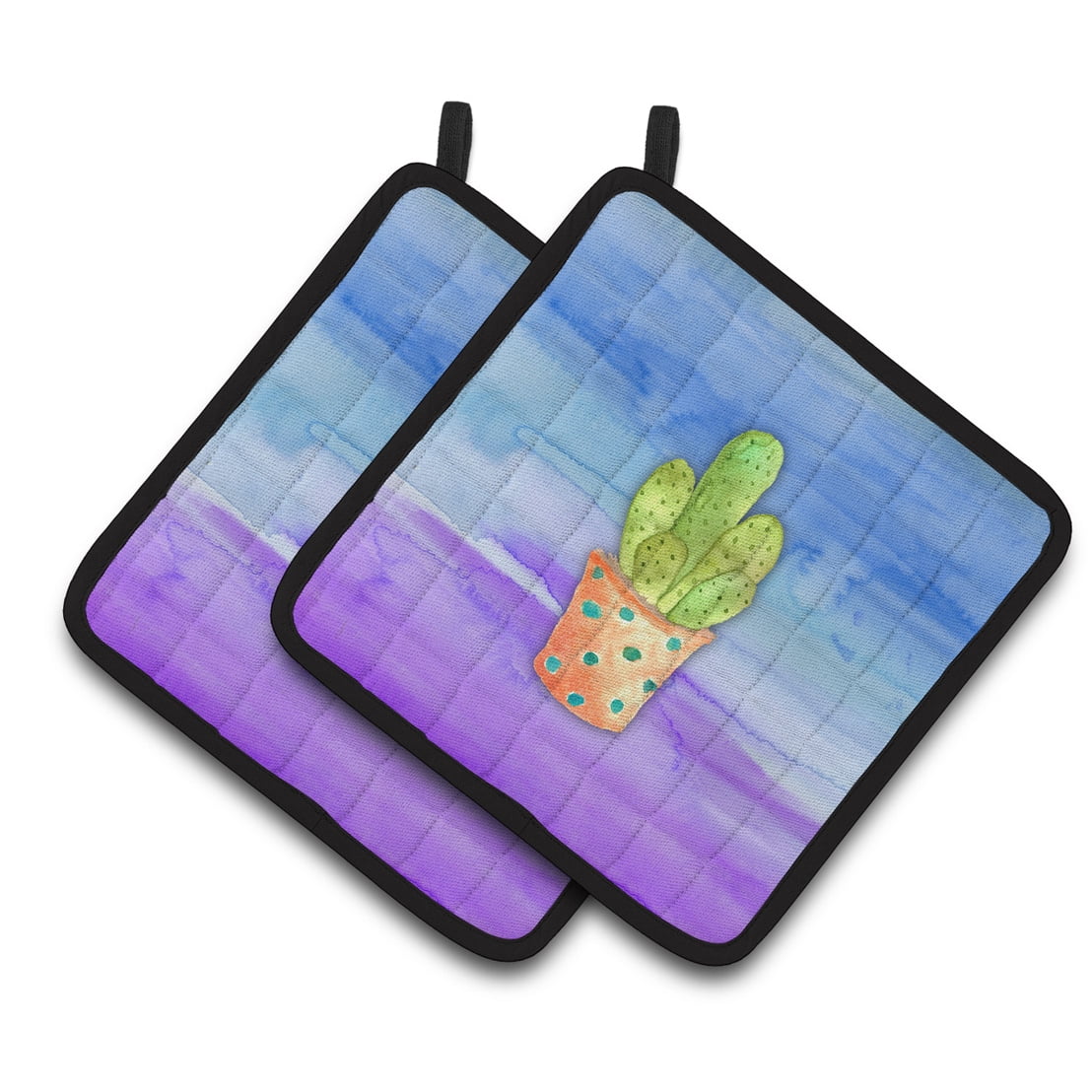 BB7363PTHD Cactus Blue & Purple Watercolor Pair of Pot Holders