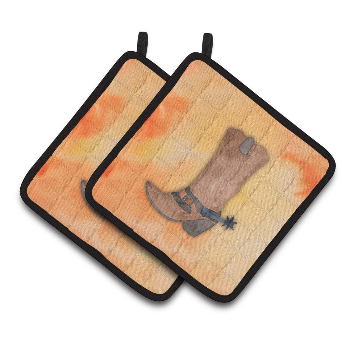 Cowboy Boot Watercolor Pair of Pot Holders