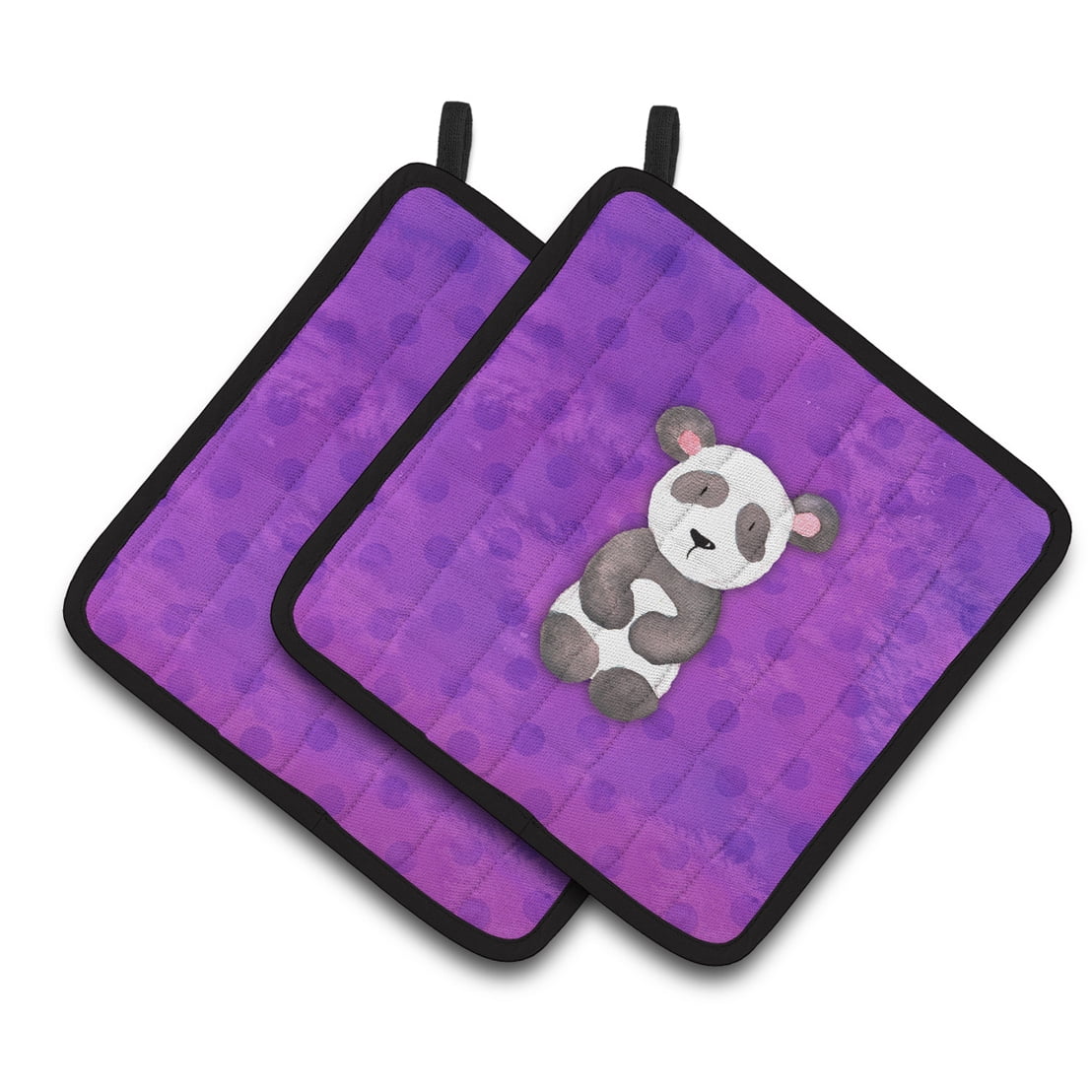 Polkadot Panda Bear Watercolor Pair of Pot Holders